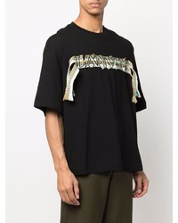 schwarzes besticktes T-Shirt mit einem Rundhalsausschnitt von Lanvin