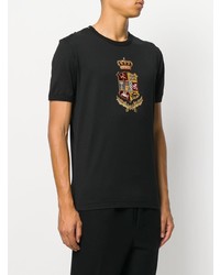 schwarzes besticktes T-Shirt mit einem Rundhalsausschnitt von Dolce & Gabbana