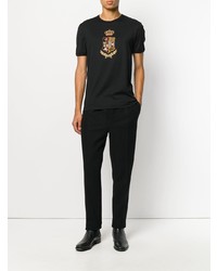 schwarzes besticktes T-Shirt mit einem Rundhalsausschnitt von Dolce & Gabbana