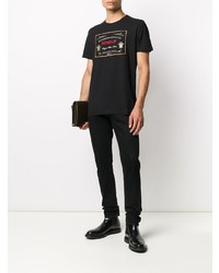 schwarzes besticktes T-Shirt mit einem Rundhalsausschnitt von Dondup
