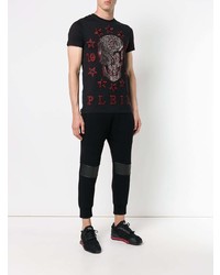 schwarzes besticktes T-Shirt mit einem Rundhalsausschnitt von Philipp Plein