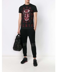 schwarzes besticktes T-Shirt mit einem Rundhalsausschnitt von Philipp Plein