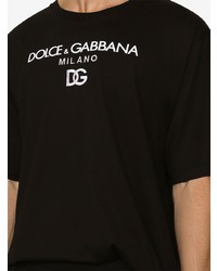 schwarzes besticktes T-Shirt mit einem Rundhalsausschnitt von Dolce & Gabbana