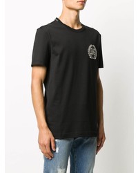 schwarzes besticktes T-Shirt mit einem Rundhalsausschnitt von Dolce & Gabbana