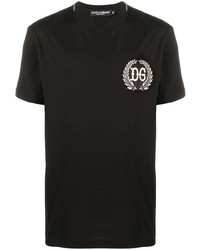 schwarzes besticktes T-Shirt mit einem Rundhalsausschnitt von Dolce & Gabbana