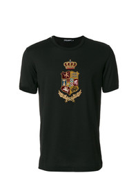 schwarzes besticktes T-Shirt mit einem Rundhalsausschnitt von Dolce & Gabbana