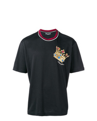 schwarzes besticktes T-Shirt mit einem Rundhalsausschnitt von Dolce & Gabbana