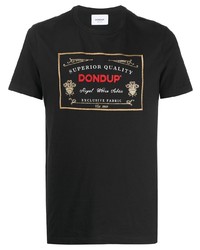 schwarzes besticktes T-Shirt mit einem Rundhalsausschnitt von Dondup