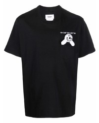 schwarzes besticktes T-Shirt mit einem Rundhalsausschnitt von Doublet