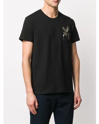 schwarzes besticktes T-Shirt mit einem Rundhalsausschnitt von Alexander McQueen