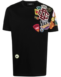 schwarzes besticktes T-Shirt mit einem Rundhalsausschnitt von DSQUARED2