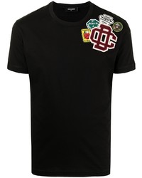 schwarzes besticktes T-Shirt mit einem Rundhalsausschnitt von DSQUARED2