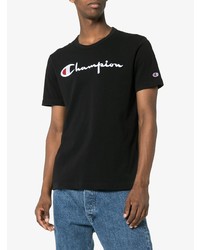 schwarzes besticktes T-Shirt mit einem Rundhalsausschnitt von Champion