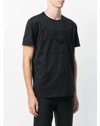 schwarzes besticktes T-Shirt mit einem Rundhalsausschnitt von Emporio Armani