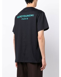 schwarzes besticktes T-Shirt mit einem Rundhalsausschnitt von Wooyoungmi