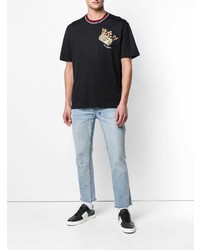 schwarzes besticktes T-Shirt mit einem Rundhalsausschnitt von Dolce & Gabbana