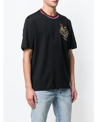 schwarzes besticktes T-Shirt mit einem Rundhalsausschnitt von Dolce & Gabbana