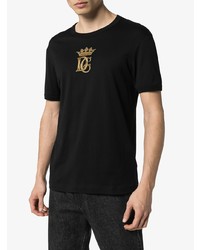 schwarzes besticktes T-Shirt mit einem Rundhalsausschnitt von Dolce & Gabbana