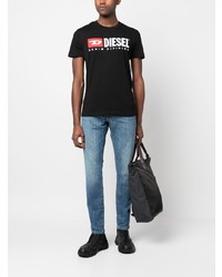 schwarzes besticktes T-Shirt mit einem Rundhalsausschnitt von Diesel