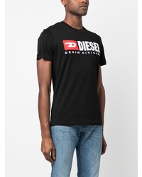 schwarzes besticktes T-Shirt mit einem Rundhalsausschnitt von Diesel