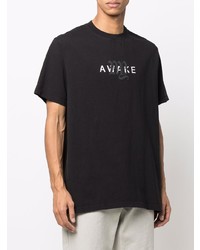 schwarzes besticktes T-Shirt mit einem Rundhalsausschnitt von Awake NY