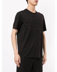 schwarzes besticktes T-Shirt mit einem Rundhalsausschnitt von Emporio Armani