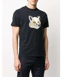 schwarzes besticktes T-Shirt mit einem Rundhalsausschnitt von MAISON KITSUNÉ