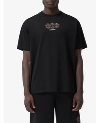 schwarzes besticktes T-Shirt mit einem Rundhalsausschnitt von Burberry