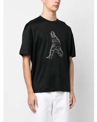 schwarzes besticktes T-Shirt mit einem Rundhalsausschnitt von Emporio Armani