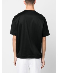 schwarzes besticktes T-Shirt mit einem Rundhalsausschnitt von Emporio Armani