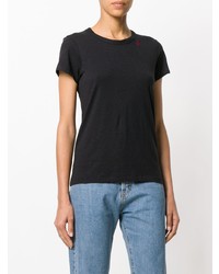 schwarzes besticktes T-Shirt mit einem Rundhalsausschnitt von Rag & Bone