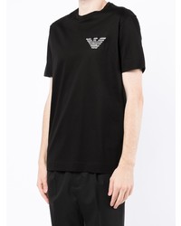 schwarzes besticktes T-Shirt mit einem Rundhalsausschnitt von Emporio Armani