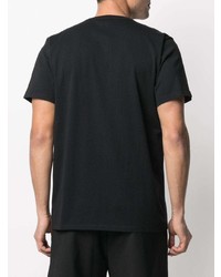 schwarzes besticktes T-Shirt mit einem Rundhalsausschnitt von MAISON KITSUNÉ