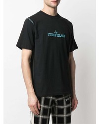 schwarzes besticktes T-Shirt mit einem Rundhalsausschnitt von Stone Island