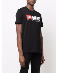 schwarzes besticktes T-Shirt mit einem Rundhalsausschnitt von Diesel