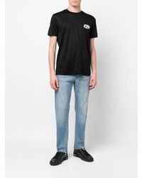 schwarzes besticktes T-Shirt mit einem Rundhalsausschnitt von Emporio Armani