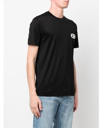 schwarzes besticktes T-Shirt mit einem Rundhalsausschnitt von Emporio Armani