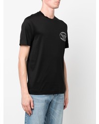 schwarzes besticktes T-Shirt mit einem Rundhalsausschnitt von Emporio Armani