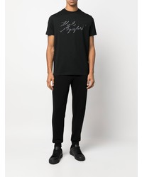 schwarzes besticktes T-Shirt mit einem Rundhalsausschnitt von Karl Lagerfeld