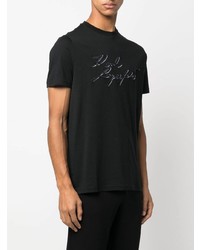 schwarzes besticktes T-Shirt mit einem Rundhalsausschnitt von Karl Lagerfeld