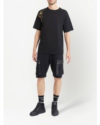 schwarzes besticktes T-Shirt mit einem Rundhalsausschnitt von Giuseppe Zanotti