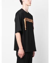 schwarzes besticktes T-Shirt mit einem Rundhalsausschnitt von Lanvin