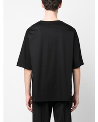 schwarzes besticktes T-Shirt mit einem Rundhalsausschnitt von Lanvin