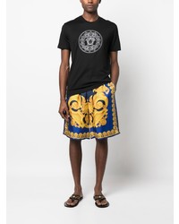 schwarzes besticktes T-Shirt mit einem Rundhalsausschnitt von Versace