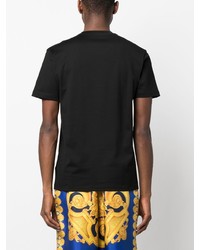 schwarzes besticktes T-Shirt mit einem Rundhalsausschnitt von Versace