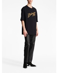 schwarzes besticktes T-Shirt mit einem Rundhalsausschnitt von Balmain