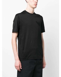 schwarzes besticktes T-Shirt mit einem Rundhalsausschnitt von Emporio Armani