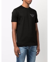 schwarzes besticktes T-Shirt mit einem Rundhalsausschnitt von Emporio Armani