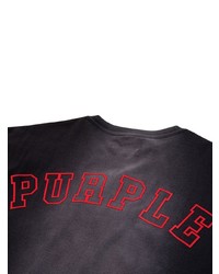 schwarzes besticktes T-Shirt mit einem Rundhalsausschnitt von purple brand