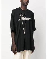 schwarzes besticktes T-Shirt mit einem Rundhalsausschnitt von Rick Owens X Champion